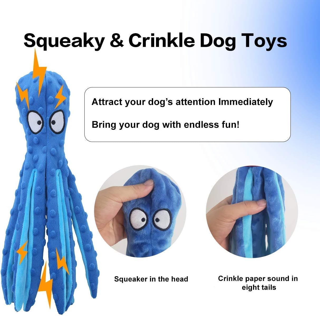 Dog Squeaky Toys Octopus No Stuffing Crinkle Plush Toys For Puppy Teething Durable Interactive Chew Toys For Small Medium And Large Dogs Training And Reduce Boredom