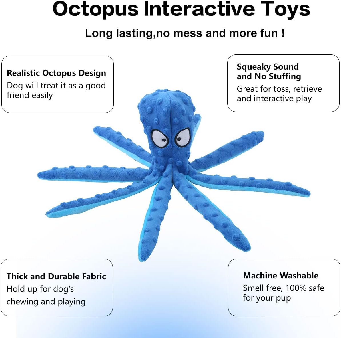 Dog Squeaky Toys Octopus No Stuffing Crinkle Plush Toys For Puppy Teething Durable Interactive Chew Toys For Small Medium And Large Dogs Training And Reduce Boredom